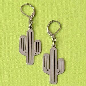 CACTUS Charm Earrings Stainless Steel Lever Back Earwires Arizona Desert Western